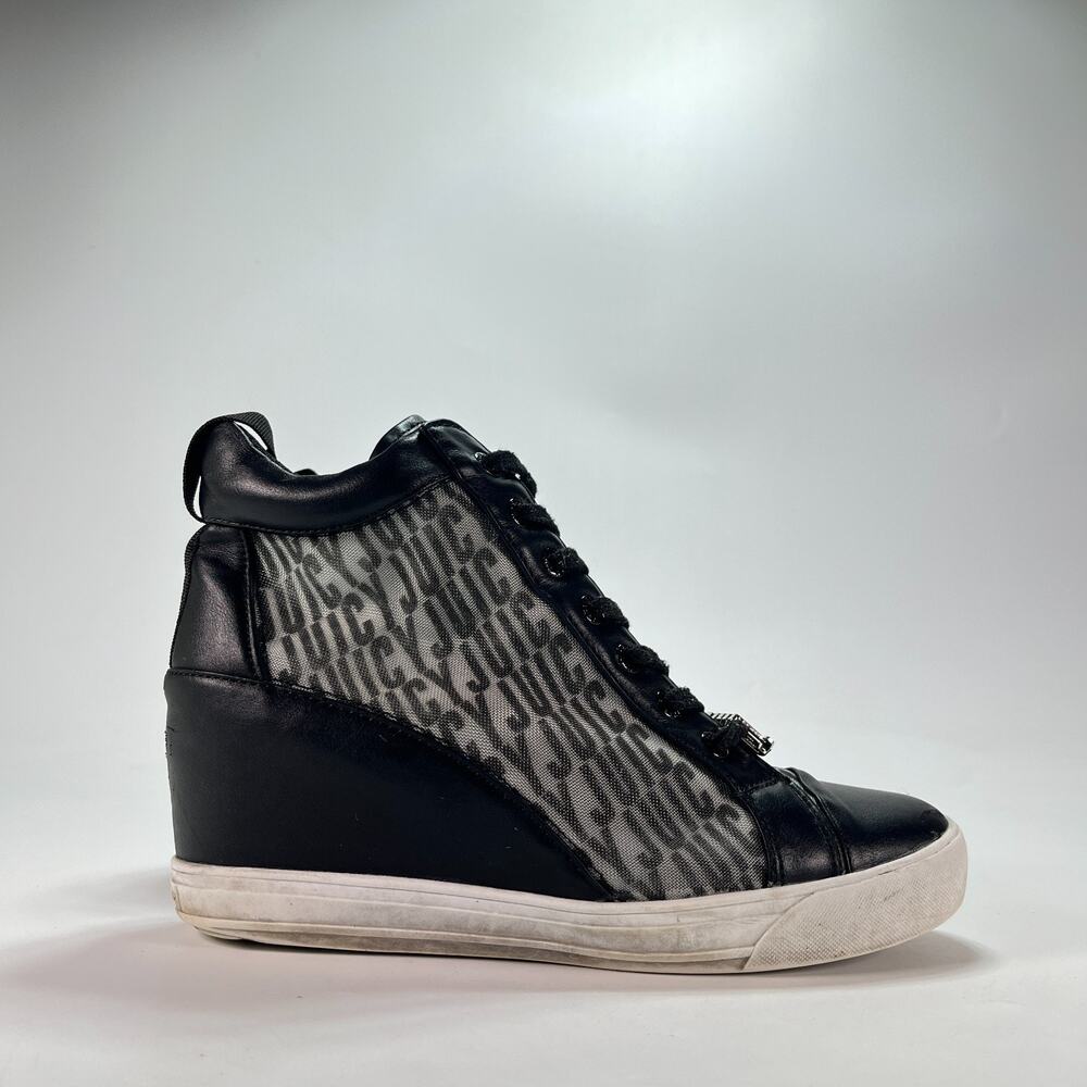 Juicy Couture Journey Black Monogram High Top Wedge Sneakers Shoes Women's Sz 8